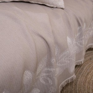 μπεζ ΛΕΥΚΟ ριχτάρι πολυθρόνας καναπέ με λουλούδια βαμβακερό PADOVA 02