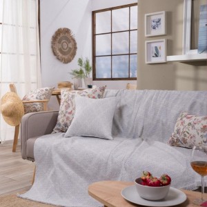 μοντέρνο σαλόνι με γκρι ριχτάρι TREVISO 04 στον καναπέ