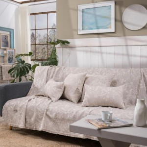 COTTON THROW BEIGE GREY VARESE 02