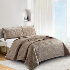 BEDSPREAD SET PALMIRA TAUPE WITH PILLOWCASES liolios home greece