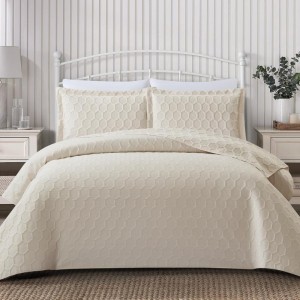 BEDSPREAD SET BEIGE GLENDA WITH PILLOWCASES