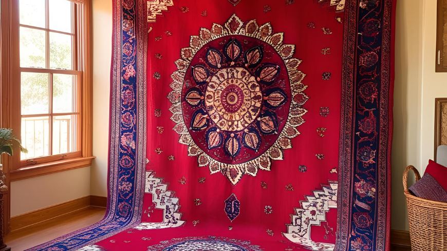 ινδικό παραδοσιακό κόκκινο χαλί όπως δημιουργηθηκε απο ΑΙ