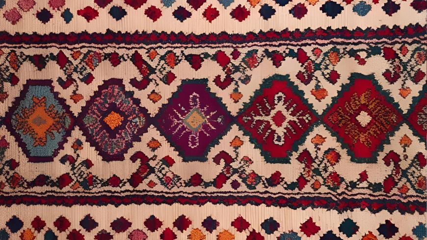 Παραδοσιακό χαλί Μαρόκου με κόκκινα γεωμετρικά σχεδια, προϊόν ΑΙ